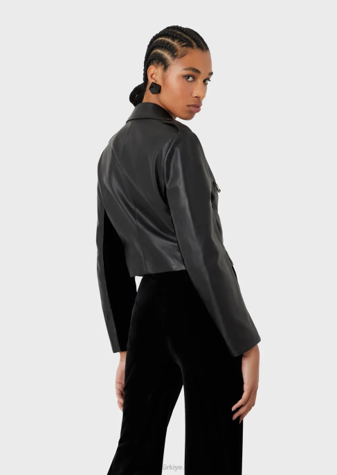 kadınlar Armani Kadife parçalı napa kuzu derisi ceket siyah T8HD229