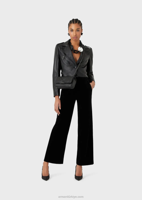 kadınlar Armani Kadife parçalı napa kuzu derisi ceket siyah T8HD229
