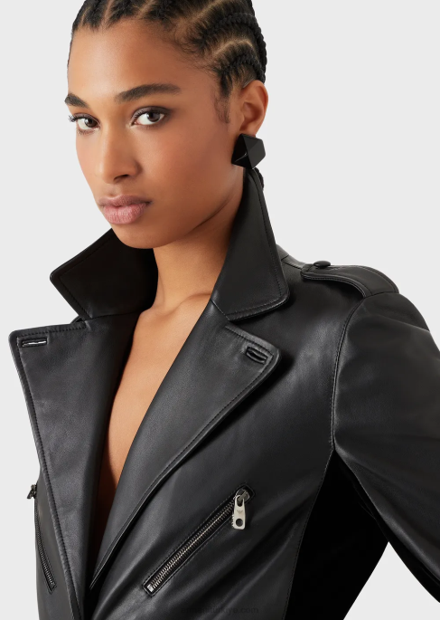 kadınlar Armani Kadife parçalı napa kuzu derisi ceket siyah T8HD229