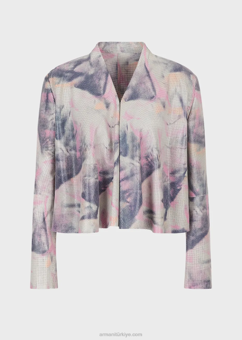 kadınlar Armani Mikro delikli ve sulu boya baskılı keçi derisi süet ceket çok renkli T8HD235