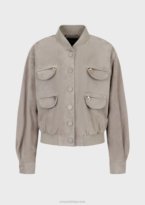 kadınlar Armani keçi derisi süet çok cepli ceket güvercin grisi T8HD234