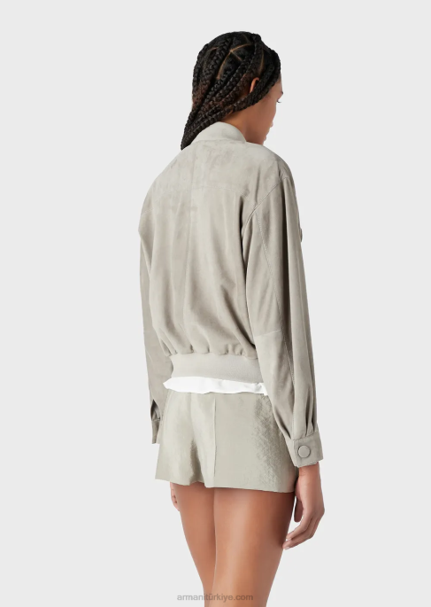 kadınlar Armani keçi derisi süet çok cepli ceket güvercin grisi T8HD234