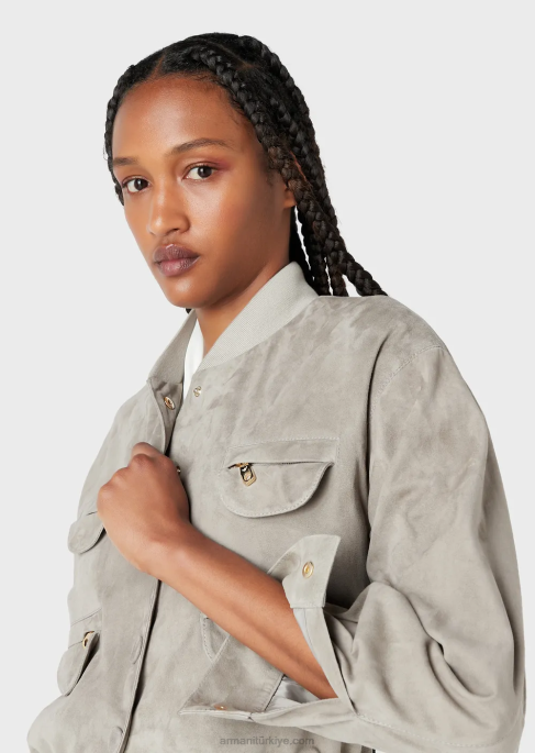 kadınlar Armani keçi derisi süet çok cepli ceket güvercin grisi T8HD234