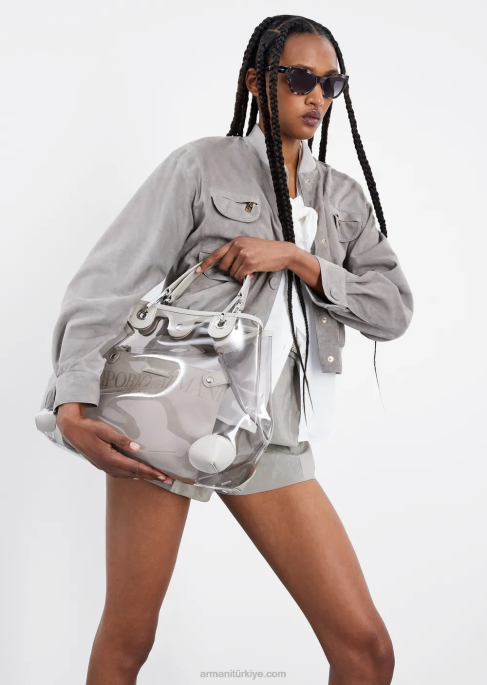 kadınlar Armani keçi derisi süet çok cepli ceket güvercin grisi T8HD234