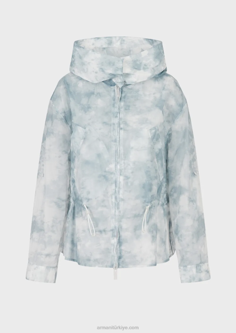 kadınlar Armani Gökyüzü efektli degrade baskılı naylondan kapüşonlu, fermuarlı bluz model T8HD241