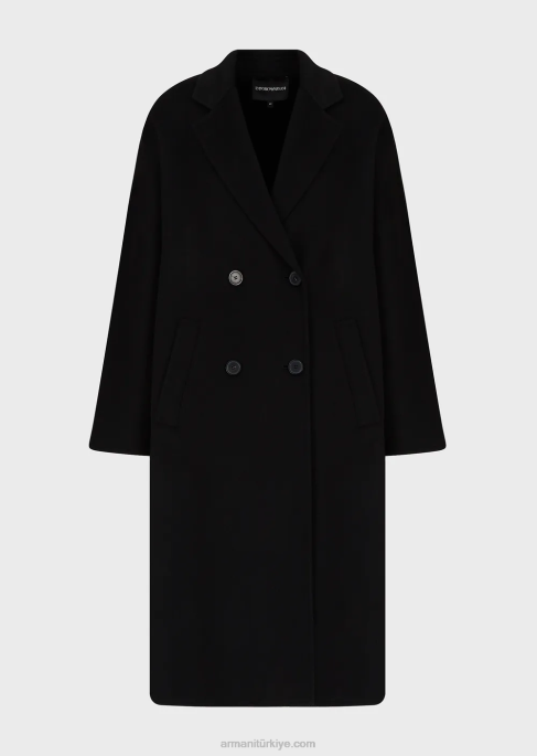 kadınlar Armani casentino yün ve kaşmir kruvaze kaban siyah T8HD253