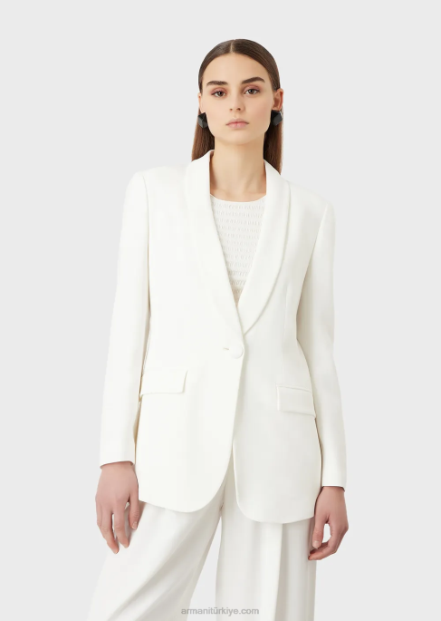 kadınlar Armani envers-saten şal yaka ceket beyaz T8HD415