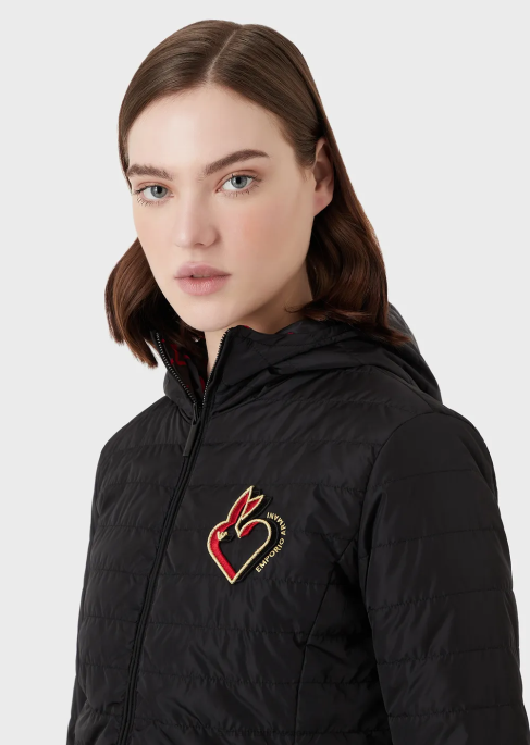 kadınlar Armani çift ​​taraflı kapitone kapüşonlu ceket siyah T8HD238