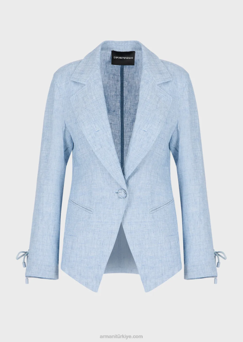 kadınlar Armani manşetleri kordon detaylı jaspe ketenden tek sıra düğmeli ceket masmavi T8HD413