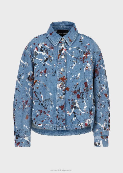 kadınlar Armani çok renkli puantiyeli vintage görünümlü denim ceket çok renkli T8HD242