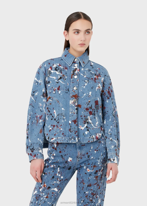 kadınlar Armani çok renkli puantiyeli vintage görünümlü denim ceket çok renkli T8HD242