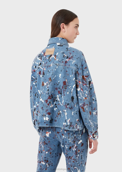 kadınlar Armani çok renkli puantiyeli vintage görünümlü denim ceket çok renkli T8HD242