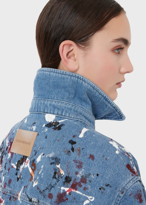 kadınlar Armani çok renkli puantiyeli vintage görünümlü denim ceket çok renkli T8HD242