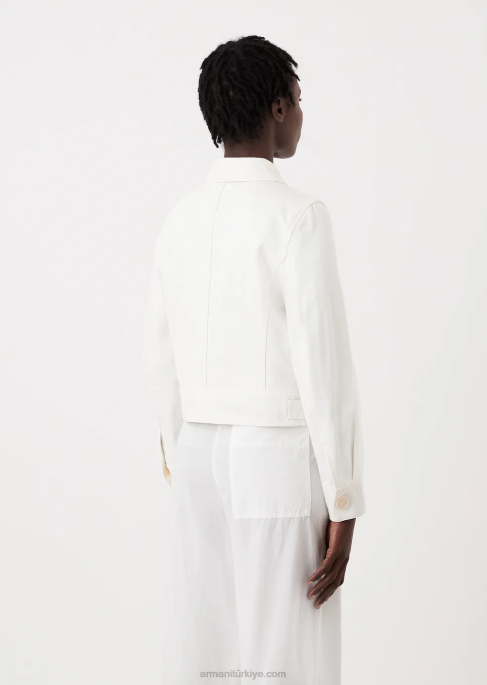 kadınlar Armani sürdürülebilir koleksiyon organik boğa kırpılmış bluz süt beyazı T8HD250