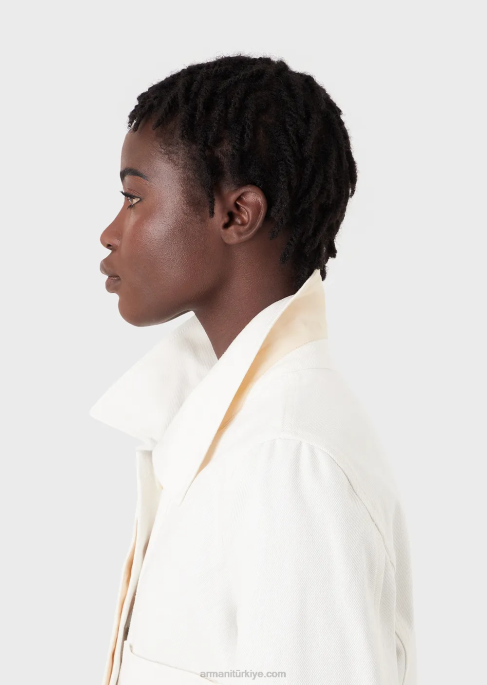 kadınlar Armani sürdürülebilir koleksiyon organik boğa kırpılmış bluz süt beyazı T8HD250