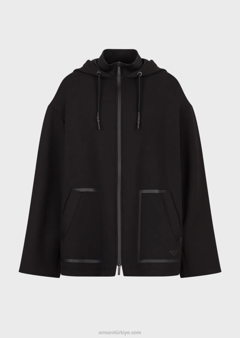 kadınlar Armani scuba kumaştan büyük beden fermuarlı kapüşonlu sweatshirt siyah T8HD240