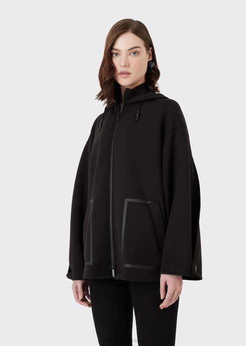kadınlar Armani scuba kumaştan büyük beden fermuarlı kapüşonlu sweatshirt siyah T8HD240