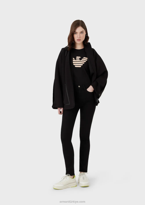 kadınlar Armani scuba kumaştan büyük beden fermuarlı kapüşonlu sweatshirt siyah T8HD240