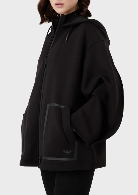 kadınlar Armani scuba kumaştan büyük beden fermuarlı kapüşonlu sweatshirt siyah T8HD240