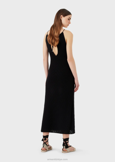 kadınlar Armani Chevron motifli örgü balıkçı yaka elbise siyah T8HD74