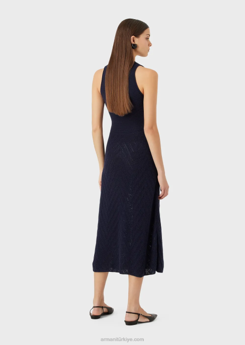 kadınlar Armani Chevron motifli örgü uzun elbise lacivert T8HD111