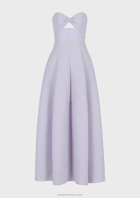 kadınlar Armani Kalp yakalı, nervürlü barre kumaştan uzun elbise lila T8HD128