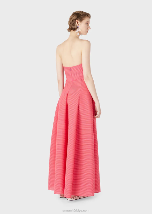kadınlar Armani Kalp yakalı, nervürlü barre kumaştan uzun elbise pembe T8HD126