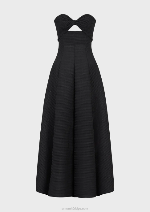 kadınlar Armani Kalp yakalı, nervürlü barre kumaştan uzun elbise siyah T8HD127