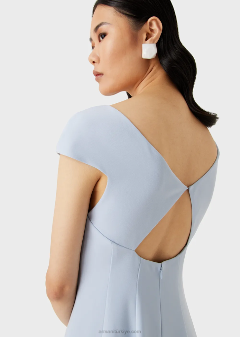 kadınlar Armani V yakalı tekno-cady kloş midi elbise lila T8HD79