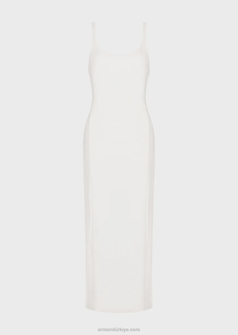 kadınlar Armani çapraz sırtlı hassas gümrüklü jarse kılıf elbise beyaz T8HD121