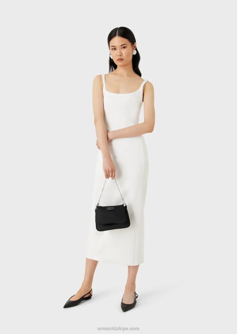 kadınlar Armani çapraz sırtlı hassas gümrüklü jarse kılıf elbise beyaz T8HD121