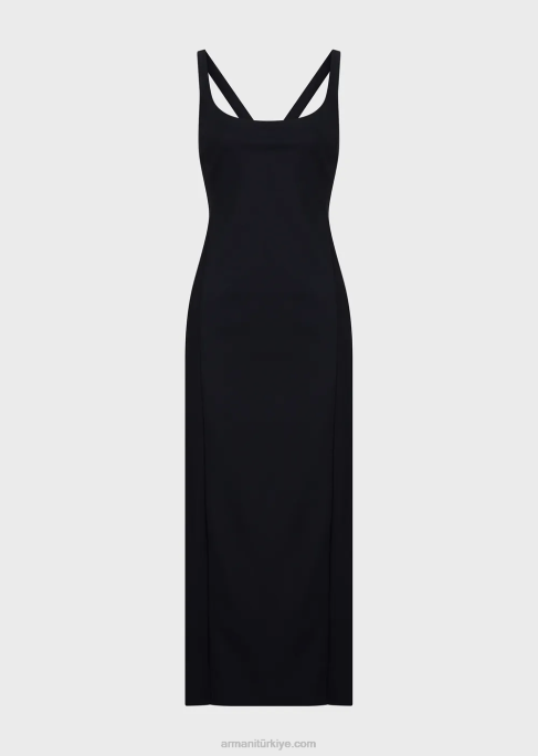 kadınlar Armani çapraz sırtlı hassas gümrüklü jarse kılıf elbise siyah T8HD122