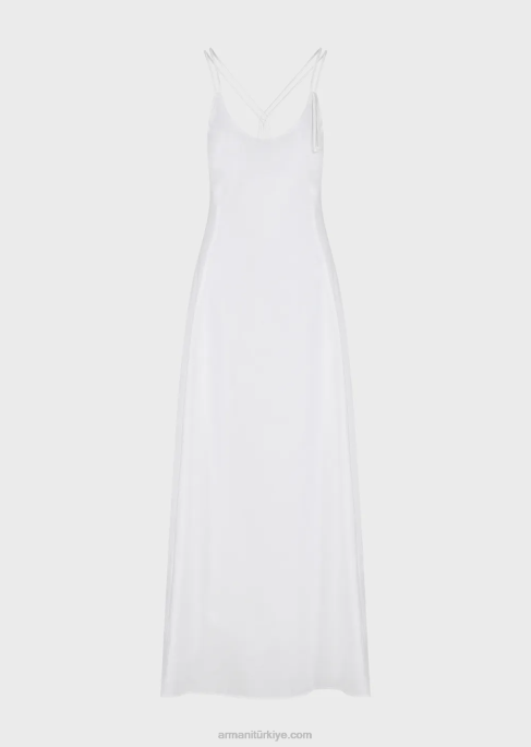 kadınlar Armani çapraz sırtlı uzun poplin elbise beyaz T8HD114