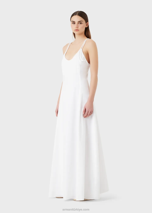kadınlar Armani çapraz sırtlı uzun poplin elbise beyaz T8HD114