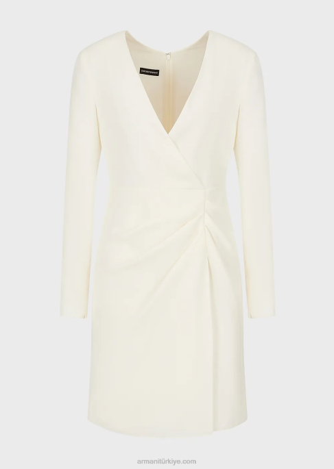 kadınlar Armani çapraz yakalı teknik dökümlü elbise beyaz T8HD89