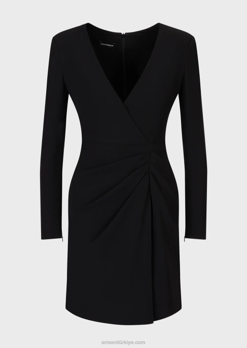 kadınlar Armani çapraz yakalı teknik dökümlü elbise siyah T8HD88