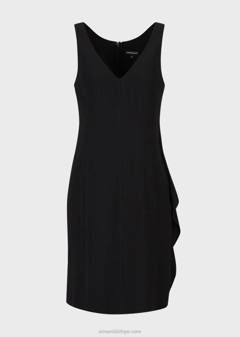 kadınlar Armani büyük beden fırfırlı v yaka kılıf elbise siyah T8HD95