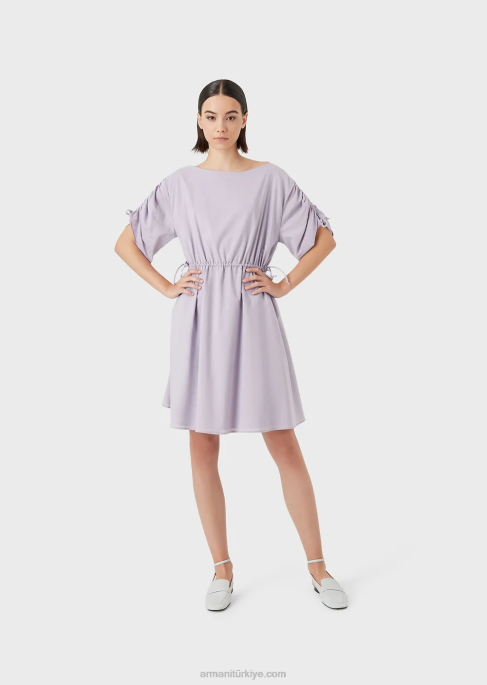 kadınlar Armani büzgü ipli kayık yakalı elbise beyaz T8HD91