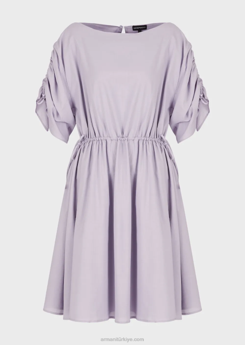 kadınlar Armani büzgü ipli kayık yakalı elbise lila T8HD90