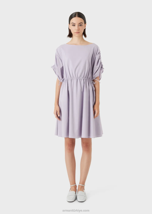 kadınlar Armani büzgü ipli kayık yakalı elbise lila T8HD90