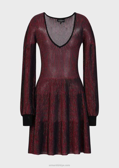 kadınlar Armani boydan boya pileli desenli v yaka elbise model T8HD108