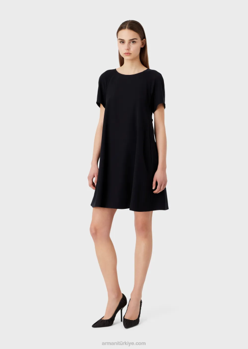 kadınlar Armani düğmeli teknik kareli kloş elbise lacivert T8HD81