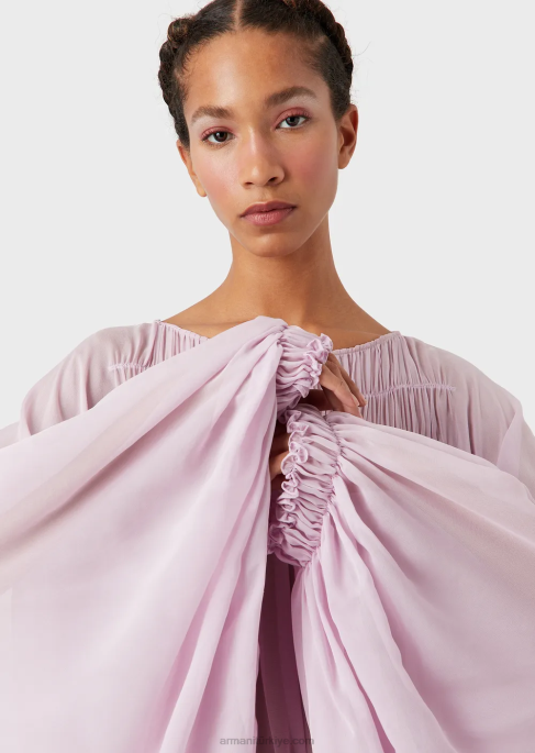 kadınlar Armani eko viskon georgette ipli elbise pembe T8HD92