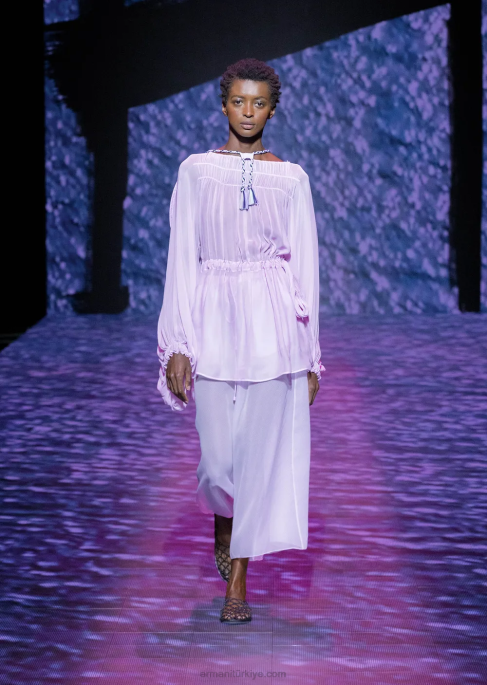 kadınlar Armani eko viskon georgette ipli elbise pembe T8HD92