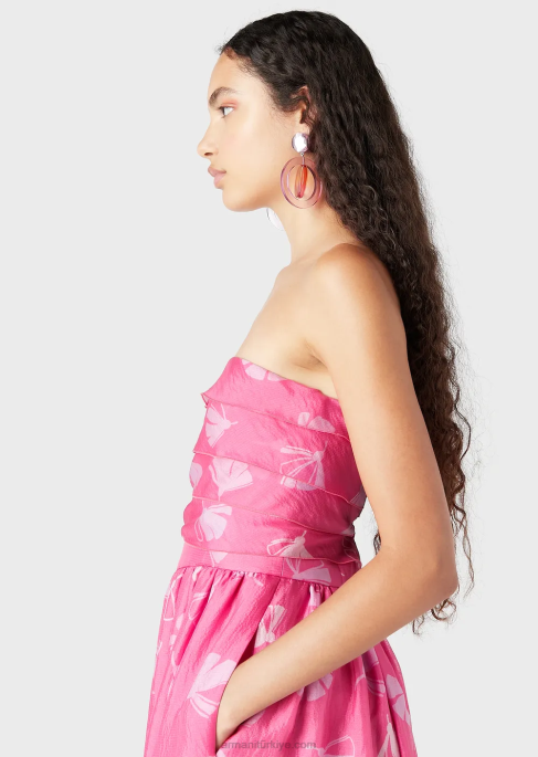 kadınlar Armani ginkgo desenli ipek gofre kumaştan volanlı korsajlı uzun elbise Çiçekler T8HD125