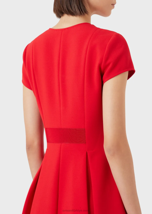 kadınlar Armani gode pileli v yaka kloş elbise kırmızı T8HD97
