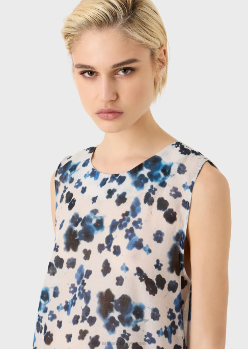 kadınlar Armani çiçekli batik desenli muslin içinde kısrak kapsül koleksiyon volanlı elbise model T8HD84