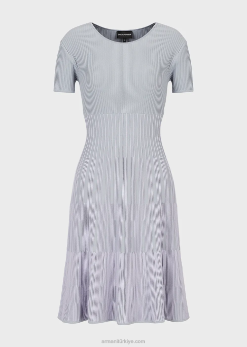 kadınlar Armani iki tonlu jakarlı, bağlantı motifli örgü elbise mavi T8HD69