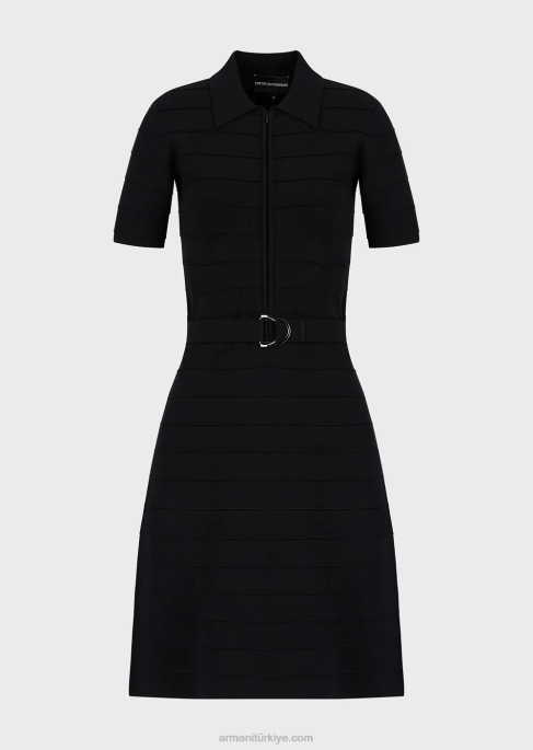 kadınlar Armani çizgili, örgü kumaş kuşaklı elbise siyah T8HD68