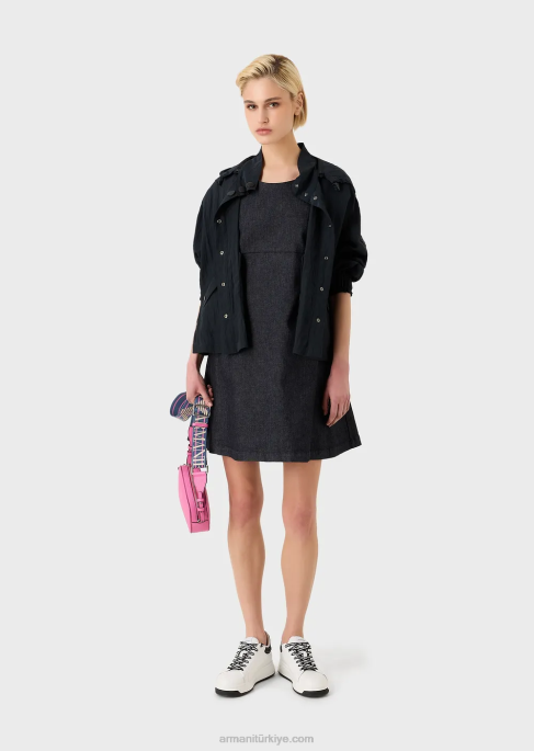 kadınlar Armani merserize denim kloş elbise kot T8HD86